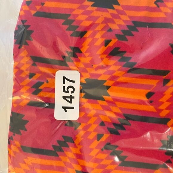 1457 LuLaRoe Leggings Size OS Pink And Orange Abstract Zigzag Print New - Picture 4 of 4